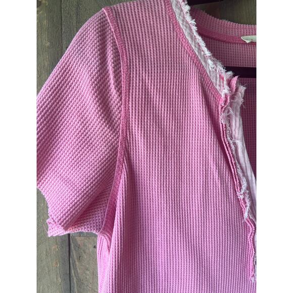 Promesa Waffle Knit Raw-Edge Henley Tee - Picture 2 of 7